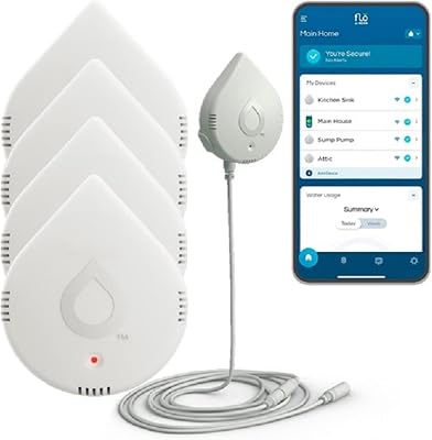 Moen Flo Smart Water Leak Detector, White, 4-Pack 920-005  2-Pack 6-Foot Leak Sensing Cable