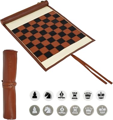 YOBRO Travel Chess & Checkers Set for Adults, 2-in-1 Roll-Up Mini Board Game with Classic Leather, Portable Design, for Family Game Night, Indoor and Outdoor Travel & Camping