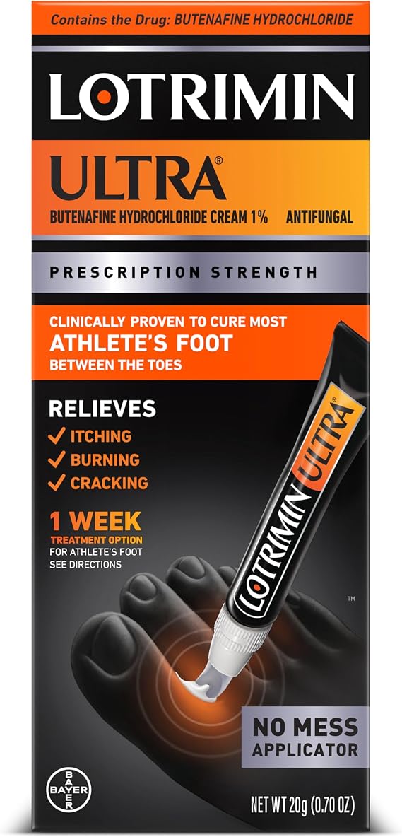Lotrimin Ultra with No Touch Applicator,1 Week Athlete's Foot Treatment Cream. Prescription Strength Butenafine Hydrochloride 1%,Cures Most Athletes Foot Between Toes,Antifungal,0.7 oz (20 Grams)