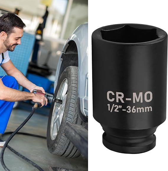 36MM Socket Metric,1/2" Drive Deep Impact Socket,6-Point Axle Nut Sockets,CR-MO Steel Spindle Axle Nut Impact Sockets for Easy Removal,Professional Automotive Tools,Universal Car Accessories (36mm)