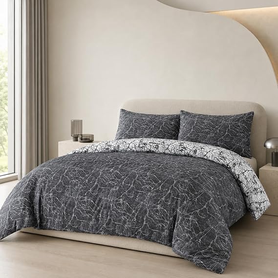 SeventhStitch Printed Duvet Cover Set Super King Bedding Bed Set 100% Cotton 200 Thread Count Reversible White | Grey | Silver | Charcoal Quilt Covers with Pillow Cases (Super King)