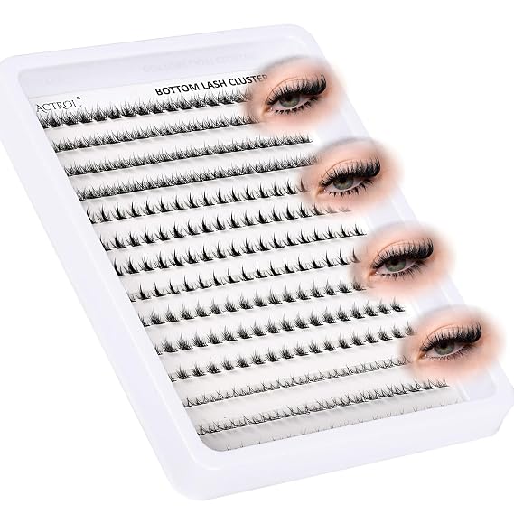 ACTROL Bottom Lash Clusters 6mm, 4 Styles Lower Lash Clusters for DIY Lash Extensions, Defined er Under Eyelash Clusters with Thin Band, Single Length 216PCS