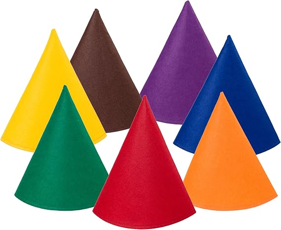 Men Women 7 Colors Felt Cone Hats, Colorful Gnome Costume Accessories Witch Dwarf Cone Hat for Adults Halloween Cosplay Christmas Birthday Party