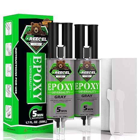 2 Part Gray Epoxy Glue 5 Minute Set Adhesive, 1.7 oz Syringe