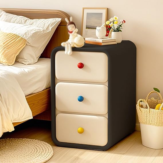 Nightstand with 3 Drawers, Narrow Nightstand, Bedside End Table with Storage Drawer, Modern Bedside Tables(Black,35cm)