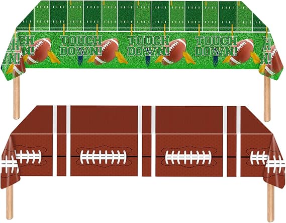 GalaHub 2 Packs Football Themed Disposable Tablecloths, 54"x108" Plastic Touchdown Table Covers for Game Day, Tailgate, or Birthday Party Supplies