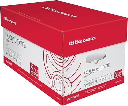 Office Depot White Copy Paper, 8 1/2in. x 11in., 20 Lb., 84 Brightness, Case Of 10 Reams