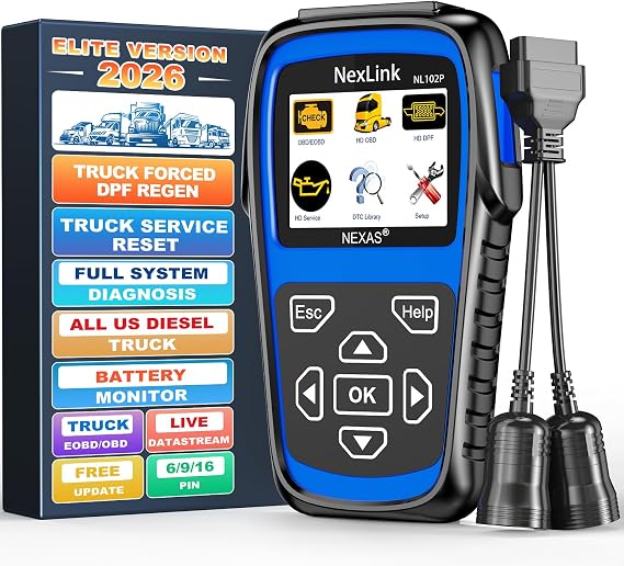 NEXAS NL102 Plus Heavy Duty Truck Scan Tool with DPF Regen | Full System Diagnostic Scanner HDOBD/EOBD Diesel Scanner with Oil Reset Sensor Calibration Truck & Car 2 in 1 Code Reader
