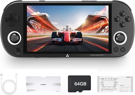 Trimui Smart Pro Retro Handheld Gaming Console Video Gaming Console Dual Joystick Design 4.96 inch 720x1280 IPS Screen 5000mAh Built-in 64G TF Card Portable Game Console Linux System Black
