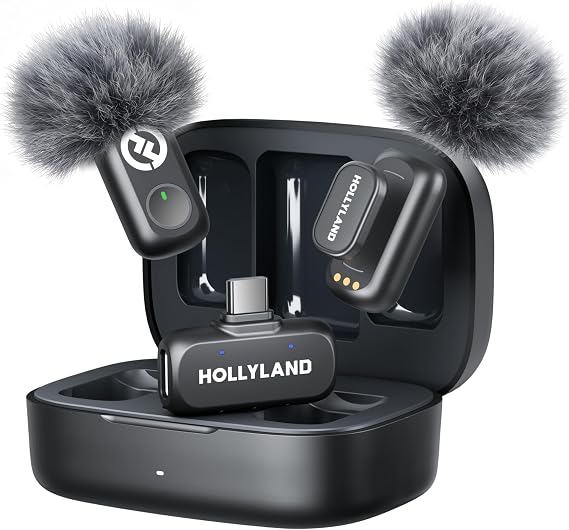 Hollyland LARK A1 Kablosuz Mini Mikrofon, iPhone 15/16 ve Android için, 48 kHz/24 bit, 3 Seviyeli Akıllı Gürültü Engelleyici, YouTube, Podcast, Vlog için Mikrofon (Siyah, 2TX + USB-C RX + Şarj Kılıfı)