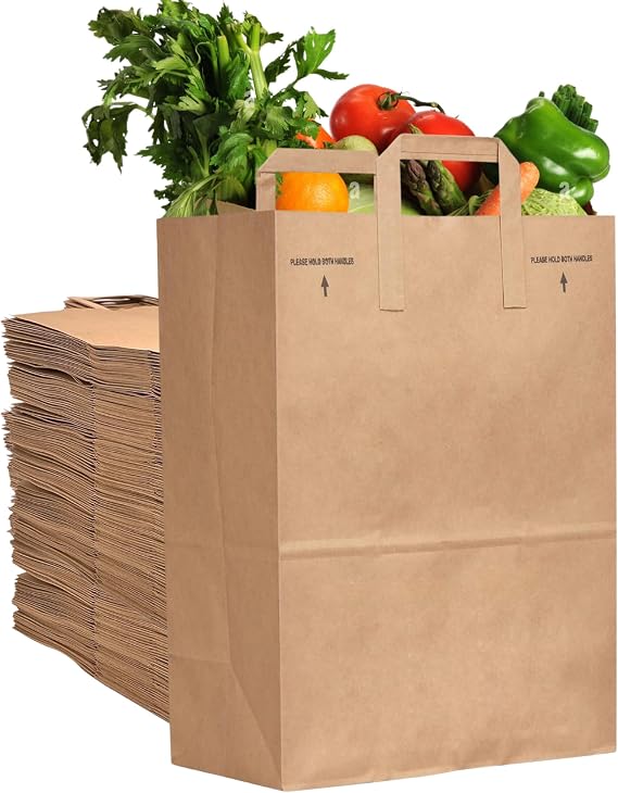 DURO 88885 70# Brown Grocery Bags, Flat Handles, 12 x 7 x 17 In, 50 Ct | Heavy Duty Large Paper Bags with Handles for Grocery Shopping, Restaurant Takeout/To Go, Delis, Retail Merchandise