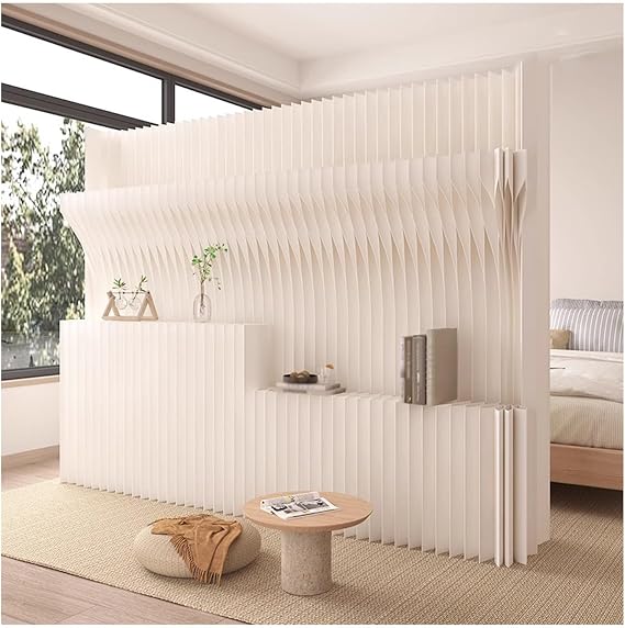 Room Divider Retractable Paper Room Dividers Partition Wall Folding Privacy Screens, Storage Cabinet Storage Display with Shelves for Home Dorm Studio Office(2.5x2.2 m/8.2x7.22 ft)