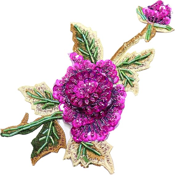 Rose Sequin Applique, Embroidered Patch Flower for Dresses and Other Garments Decorative Rose Patches (Purple)