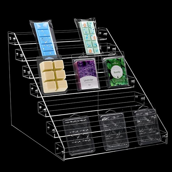 12 Wax Melt Holder Display 7 Tier Acrylic Riser Display Stands Wax Melts Storage Clear Acrylic Display Shelf For Wax Melt Clamshells Wax Melt Candles Wax Cubes Wax Tarts Wax Block(NO Wax Melts)