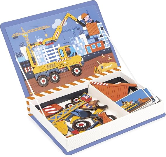 Janod - Magneti'Book - Magnetic Toy - Construction site Vehicles - 50 Magnets