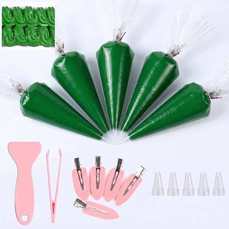 5Pcs Decoden Cream Glue Kit, 100g Fake Whipped Cream for DIY Phone Case, with 5 Hair Clips & Decorating Tools, Craft Kit for Mirror & Resin, Gift for Birthday & Christmas (Christmas Green)