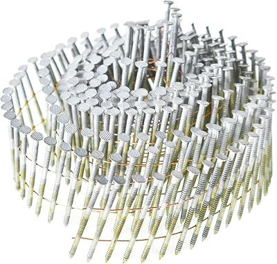 marddpair 2-Inch x .092-Inch Siding Nails 15-Degree Collated Wire Coil Full RoundHead Ring Shank Hot-Dipped Galvanized 3600 Count for Rough Nailing of Lathing and Sheathing Materials