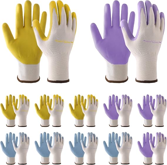 HANDLANDY HLDD Gardening Gloves for Women, Womens Work Gloves with Foam Nitrile Coating, 6&3 Pairs Garden Glove DIY