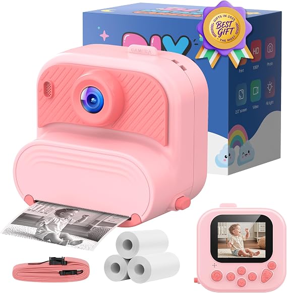 Kids Camera Instant Print: 1080P HD Digital Camera for Kids - Girls for Age 3-12 - Toddler Cameras Toys Gift for 4 5 6 7 8 9 10 11 Years Old - Cool Presents Ideals for Birthday Pink