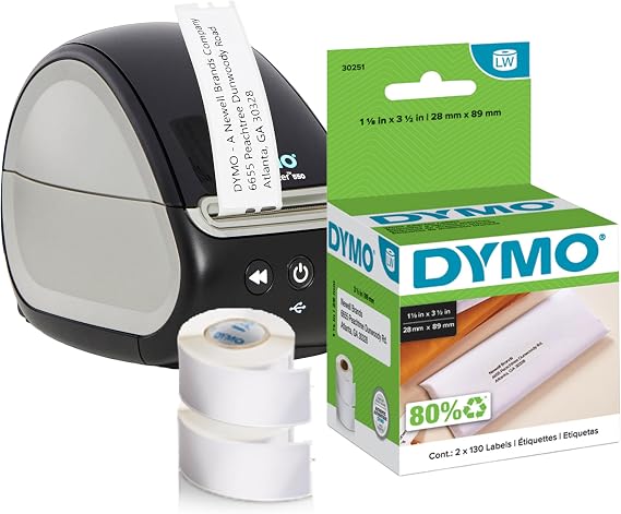 DYMO LabelWriter 550 Desktop Label Printer Bundle with 30251 Mailing Address Labels (3-1/2" x 1-1/8"), 260 Total Labels Direct Thermal, USB, 62 Labels/Min, 300 DPI