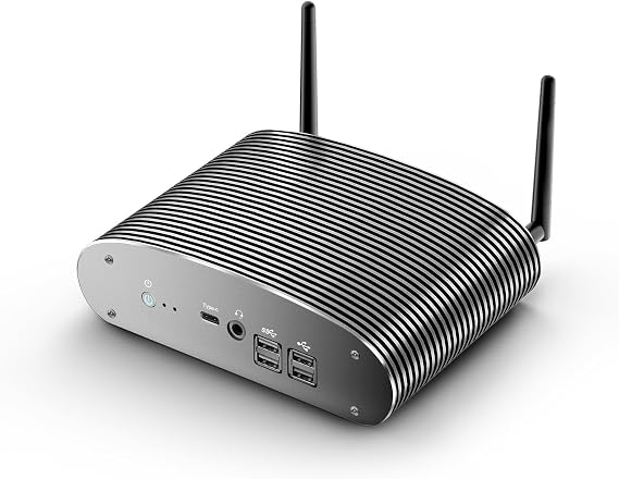 Industrial Fanless Mini PC i5 1235U (10C/12T up to 4.4GHz) 16GB RAM 512GB SSD 100% Silent Type-C Mini Computer with Wi-Fi 5/BT 5/2x 2.5G NIC/4 Display/Office Work 24/7
