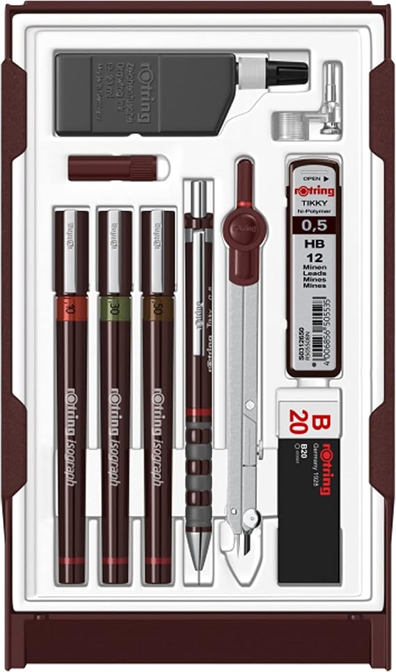 rOtring Isograph Technical Pen Master Set | 3 Fineliners (0.10mm0.30mm0.50mm)Mechanical Pencil (0.5mm)Compass & Accessories | 10-Piece Set in Case