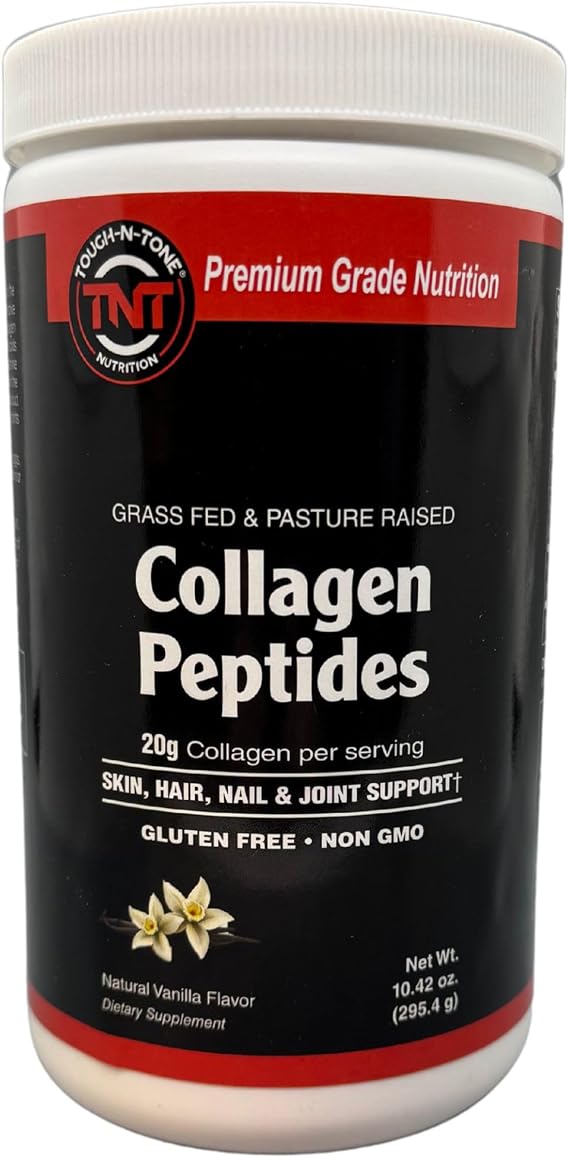 TOUGH-N-TONE Collagen Peptides Powder Vanilla Flavor 20g Hydrolyzed Type I & III Grass-Fed Bovine Collagen Non-GMO, Gluten-Free, Dairy-Free, Soy-Free