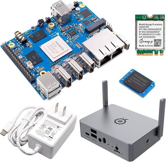 Orange Pi 5 Plus 16GB with 256GB eMMC RK3588 8 Core 64 Bit Single Board Computer, 2.4GHz Frequency WiFi Bluetooth Run Orange Pi OS, Android, Debian,Ubuntu (5 Plus 16G+WiFi R6+256G eMMC+Supply+Case)