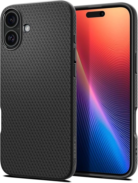 Spigen iPhone 16 Plus ile Uyumlu Kılıf Liquid Air Kaymaz Dokulu Yüzey Siyah Kapak - ACS08066 (Spigen TR Garantili)