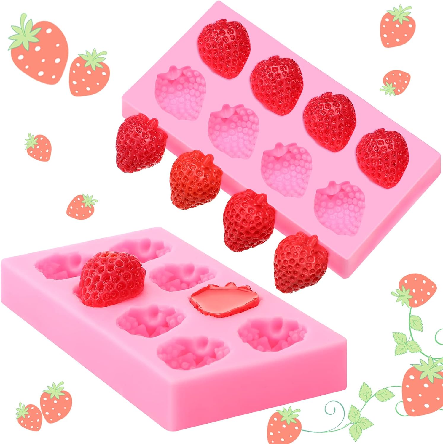 2 Pieces Strawberry Mold Silicone 3D Cupcake Strawberry Mold for DIY Topper Decorating Cake Chocolate Cookies Sugar Polymer Clay Crafting Project