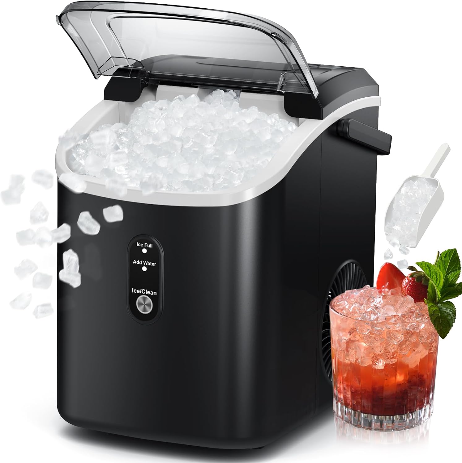 FREE VILLAGE Nugget Ice Maker Countertop, Pebble Ice Maker with Soft Chewy Pellet Ice, 10,000pcs33lbsDay, Self-Cleaning, One-Click Operation, Portable Nugget Ice Machine for Home Office Kitchen