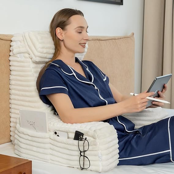 ENITYA Back Pillow for Bed Sitting up, Reading Pillow for Sitting in Bed Adult, Back Support Chair Pillow for Sitting up Reading/Resting/Post Surgery/Watching TV/Gaming,Ivory | Reading Pillow for Sitting in Bed Adult, Back Support Wedge for Reading/Resting/Post Surgery/Watching TV/Gaming,Ivory