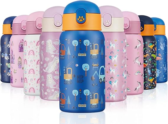 Kids Water Bottles with Straw 500ml, Childrens Insulated Water Bottle Stainless Steel BPA-Free, Kids Metal Water Bottle for Girls/Boys, Keep Hot/Cold | Food-grade Stainless Steel, BPA-Free, Keep Hot/Cold