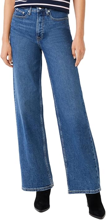 Free Assembly Women's Five-Pocket High Rise 70S Full Wide Leg Straight Jeans (Medium Wash-14)