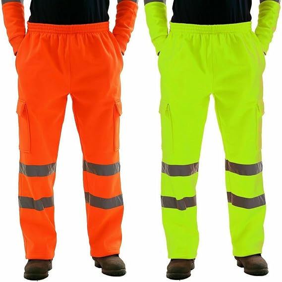 Mens High Visibility Pants Safety Work Pants Cargo Trousers Hi-Vis Workwear with Pockets Reflective Strip