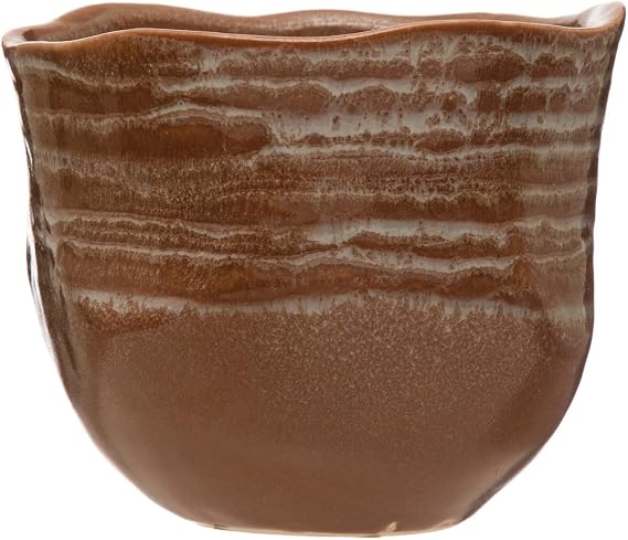 Organically Shaped Edge Stoneware Planter, Brown Reactive Glaze