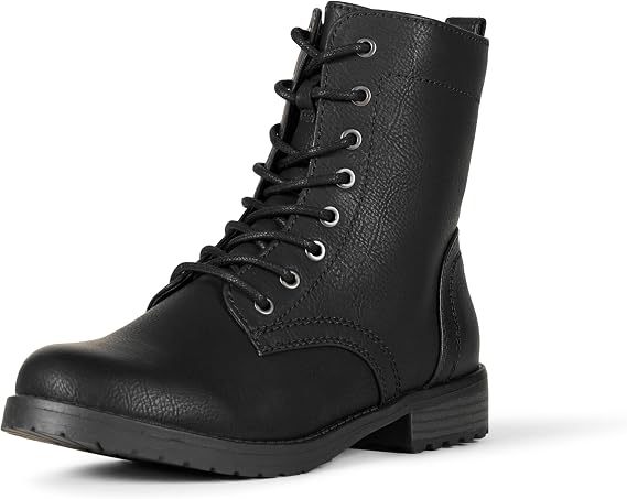 Amazon Essentials Women's Lace-Up Combat Ankle Boots with Side Zipper, Lug Sole