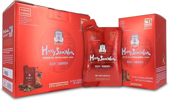 JUNG KWAN JANG HongSamWon Korean Red Ginseng Herbal Drink | Energy Drink, Pre Workout, Ginseng Supplement, Herbal Tea | Korean Red Ginseng Extract, Jujube, Ginger, Cinnamon | Vegan Friendly | 20 Count