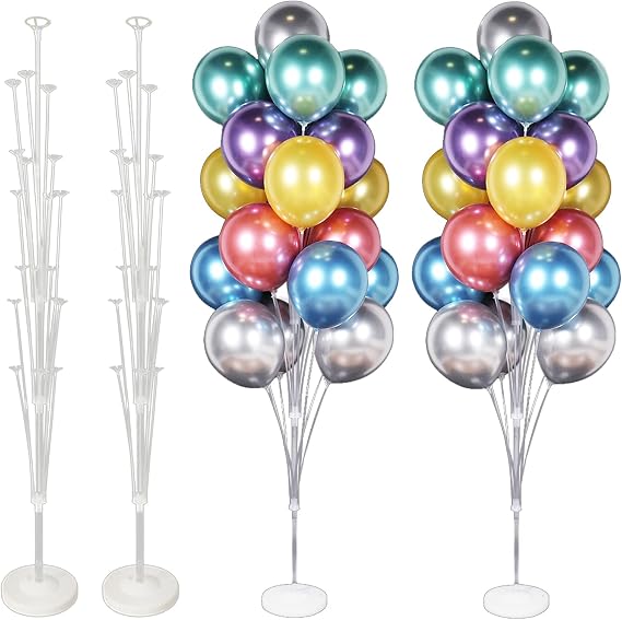 Hileyu 2 Set Table Balloon Stand Kit,160cm/63inch Floor Stand Balloon Stick Holder,Ballon Stand Stick Table Balloon Display Kit for Birthday Wedding Anniversary Graduation Party Supplies