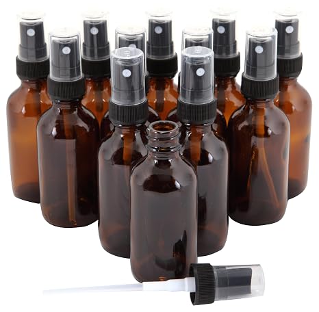 Vivaplex Amber, 1oz Glass Bottles, with Black Fine Mist Sprayers - 12 pk
