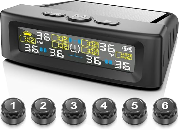 RV Trailer Tire Pressure Monitoring System w/Solar Charge, 0-144 PSI