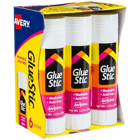 Avery Glue SticTM, White Glue Sticks, Washable, 1.27 oz, 6 Total (98073)