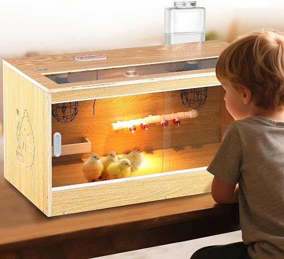 32" Chicken Brooder Brooder for Chicks with Feeder & Waterer | Upgrade Sliding Door Design, Super Easy to Clean Up to 30 Chicks 32" L x 16" W x 16" H