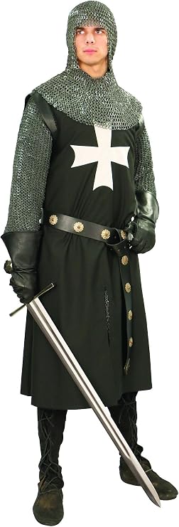 Windlass Hospitaller Knight's Tunic Medieval Surcoat Black Cotton Costume with White Cross - Viking Tunic LARP Cosplay