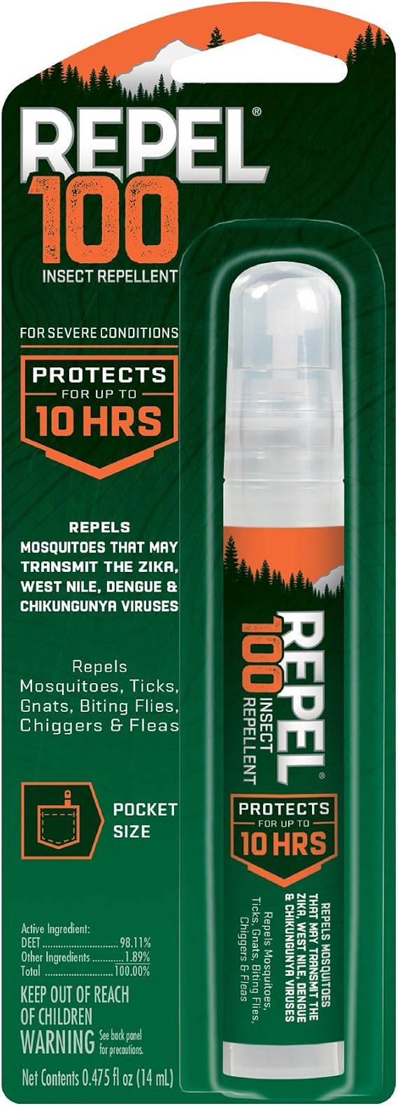 Repel 100 Insect Repellent 0.475 Ounces, Pen-Size Pump, 10-Hour Protection