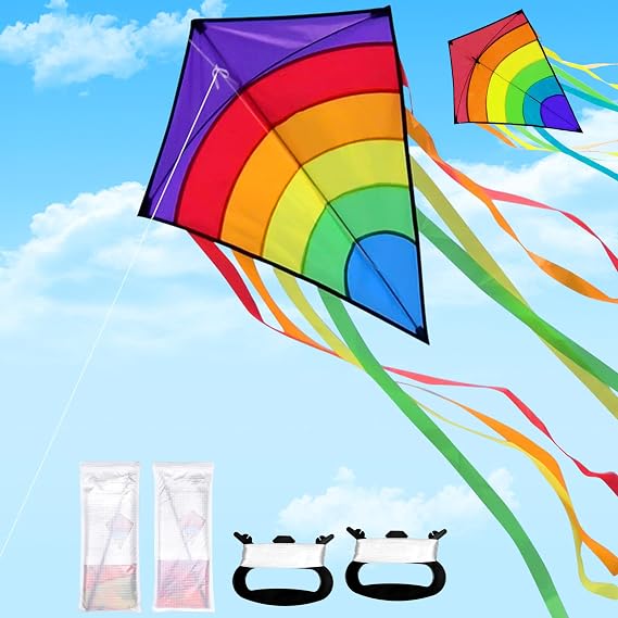 2 Pcs Rainbow Diamond Kites for Children, Kite for Kids