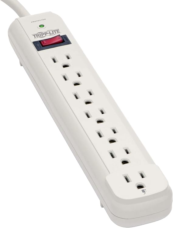 Tripp Lite 7 Outlet Surge Protector Power Strip, Extra Long Cord 25 ft., 1080 Joules, $25K Insurance (TLP725) Light Gray