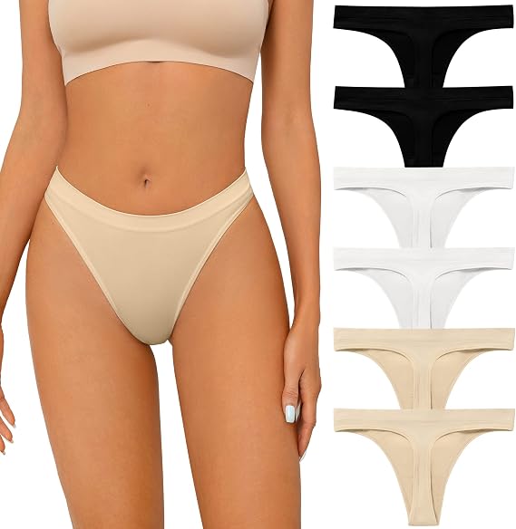 SHARICCA Womens Seamless Thongs Underwear Stretchy No Show Panties Pack