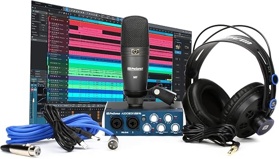 PreSonus AudioBox 96 Studio USB 2.0 Recording Bundle, Interface, Headphones, Microphone, Studio One Software, Blue