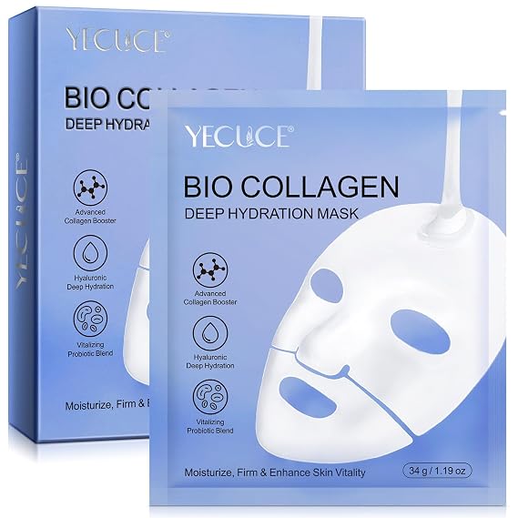 NIFEISHI Collagen Face Mask, (6PCS) Bio-Collagen Real Deep Mask, Deep Collagen Anti Wrinkle Lifting Mask with Low Molecular Weight Collagen for Pore Minimizing, Firming and Moisturizing